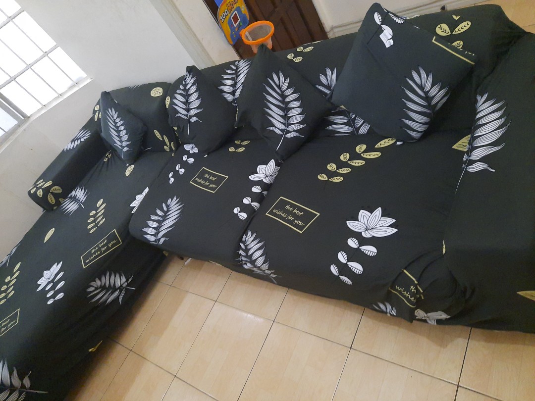 L shape 3 seater sofa with 1 lounger with free sofa cover and 4pc cushion cover