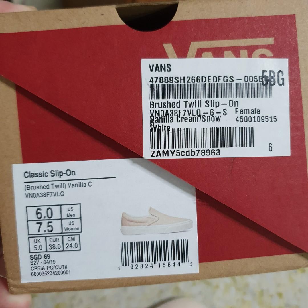 baby pink Vans classic slip on Brushed Twill Vanilla C UK5 EU38 CM24