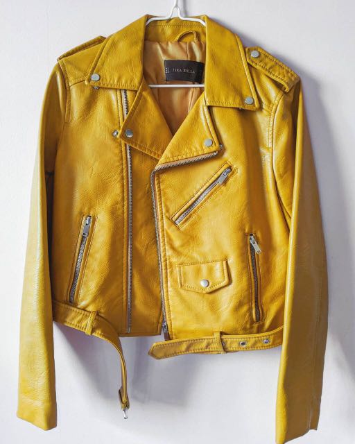 yellow mustard leather jacket