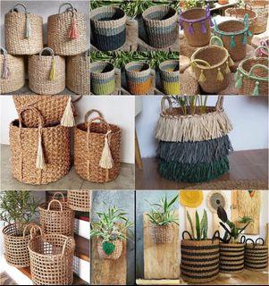 Native Basket Planters Plant Stand Plant Box Pots Storage Hamper Organiser Abaca Seagrass Boho Rustic Tassel Baskets Earthstone Home Decor