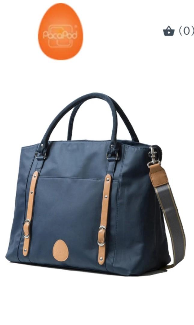 navy and tan changing bag