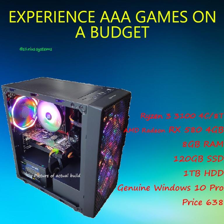 Ryzen 3 3100 RX 580 4GB Budget Gaming PC suitable for AAA Games upgradable to AMD Ryzen 3600 GTX Graphics 1660 Super 2060 3600 3500X 3300X 2600 9100F