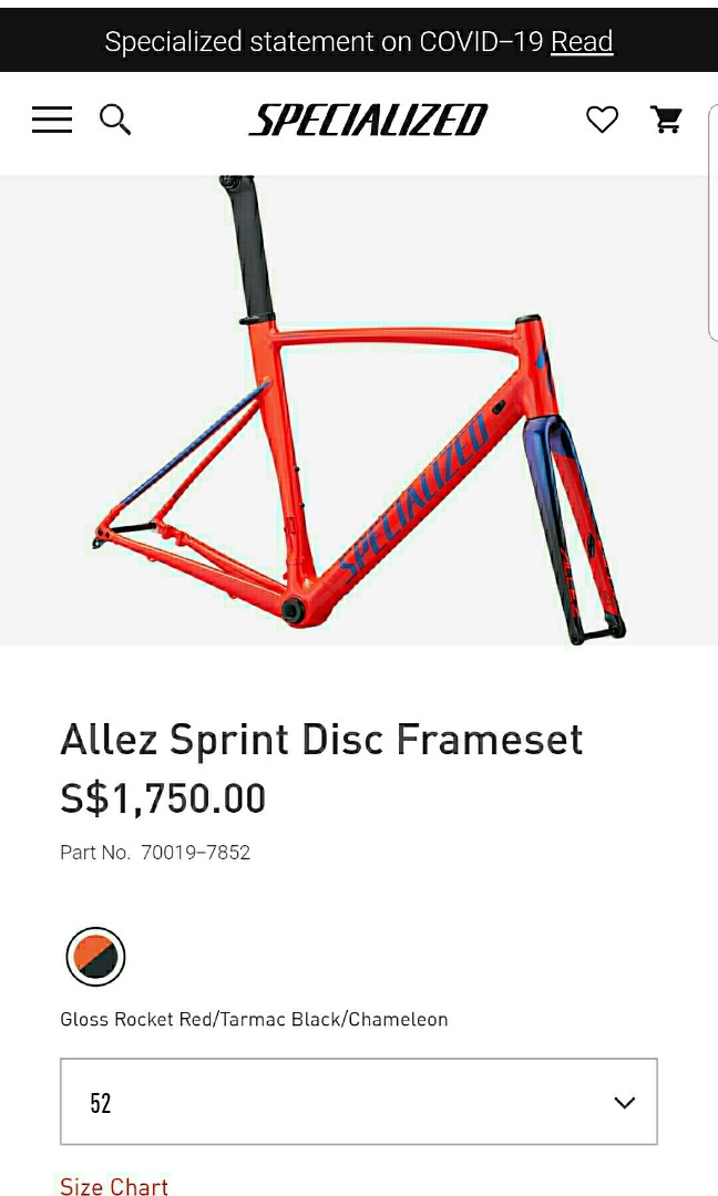 specialized allez sprint size chart