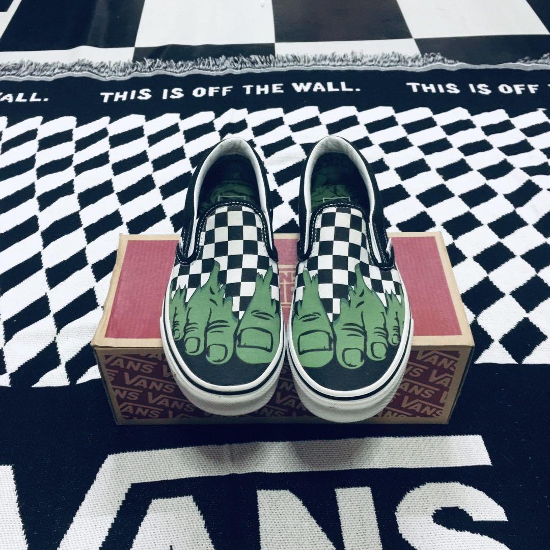 vans x marvel slip on hulk checkerboard shoes