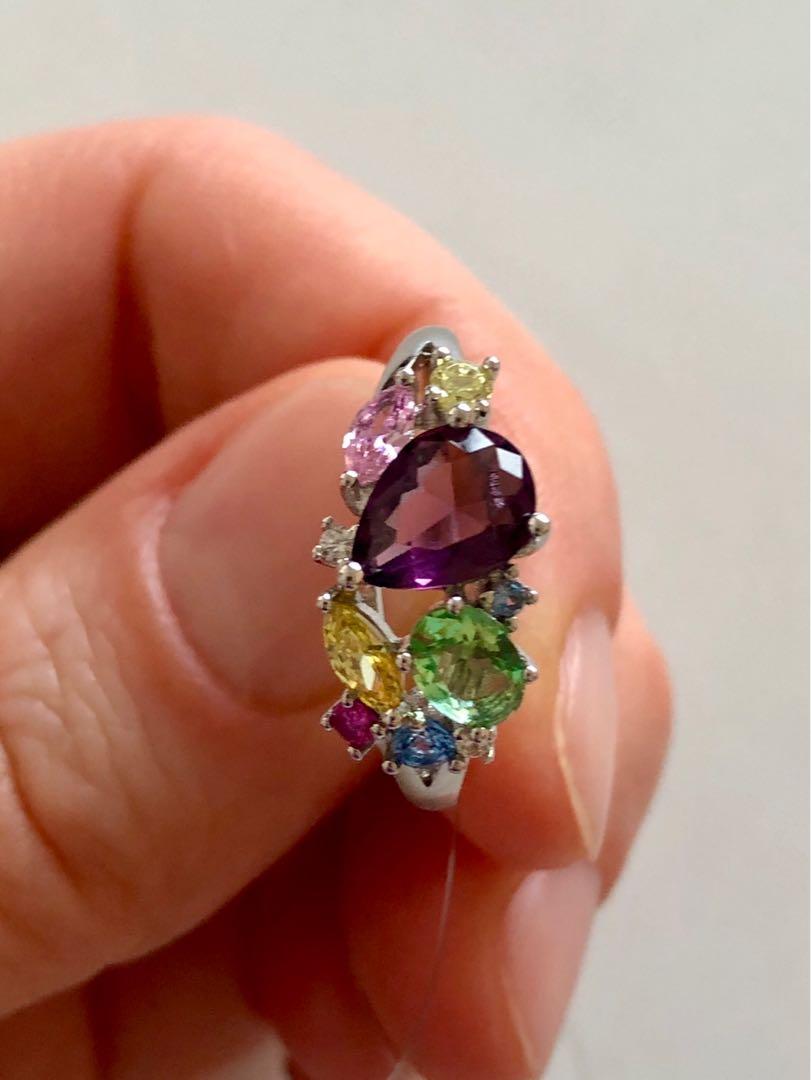 925 Silver Ring Rhodium Plated With Colorful Cubic Zirconia Women S Fashion Jewellery Rings On Carousell