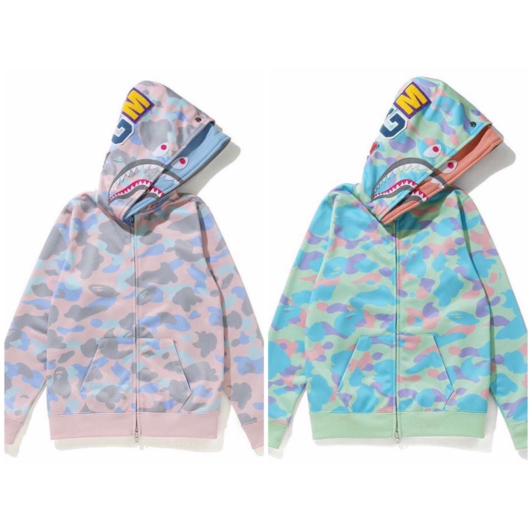 Bape ladies pastel multi camo shark full zip double hoodie