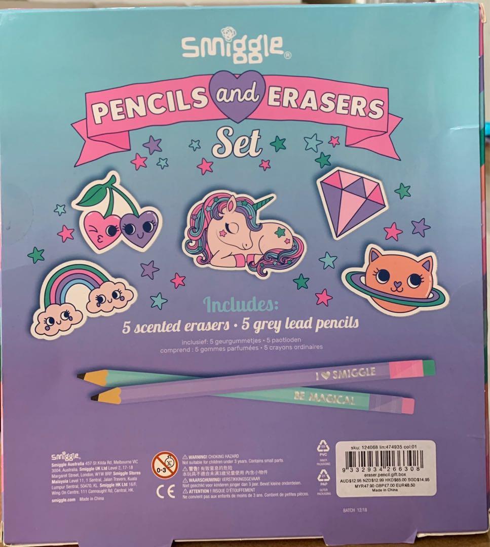 BNIB Smiggle unicorn pencil and eraser set, Hobbies & Toys, Stationery