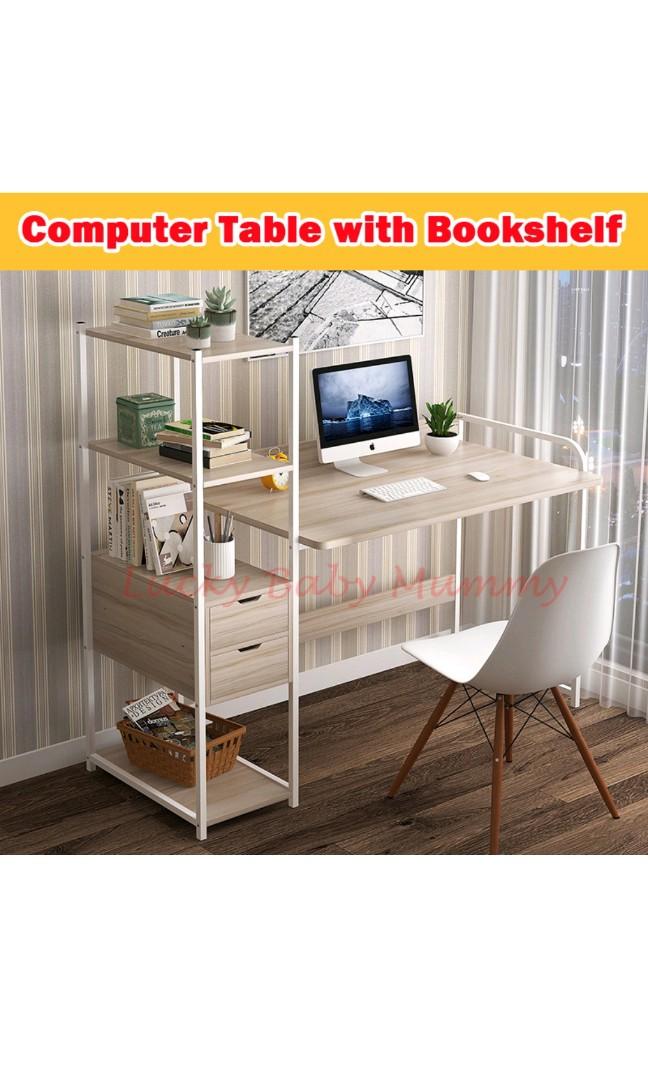 Computer Tables With Bookshelf 3 Study Table Desktop Storage Drawers Cabinet Bookshelves Organizer Furniture Others On Carousell