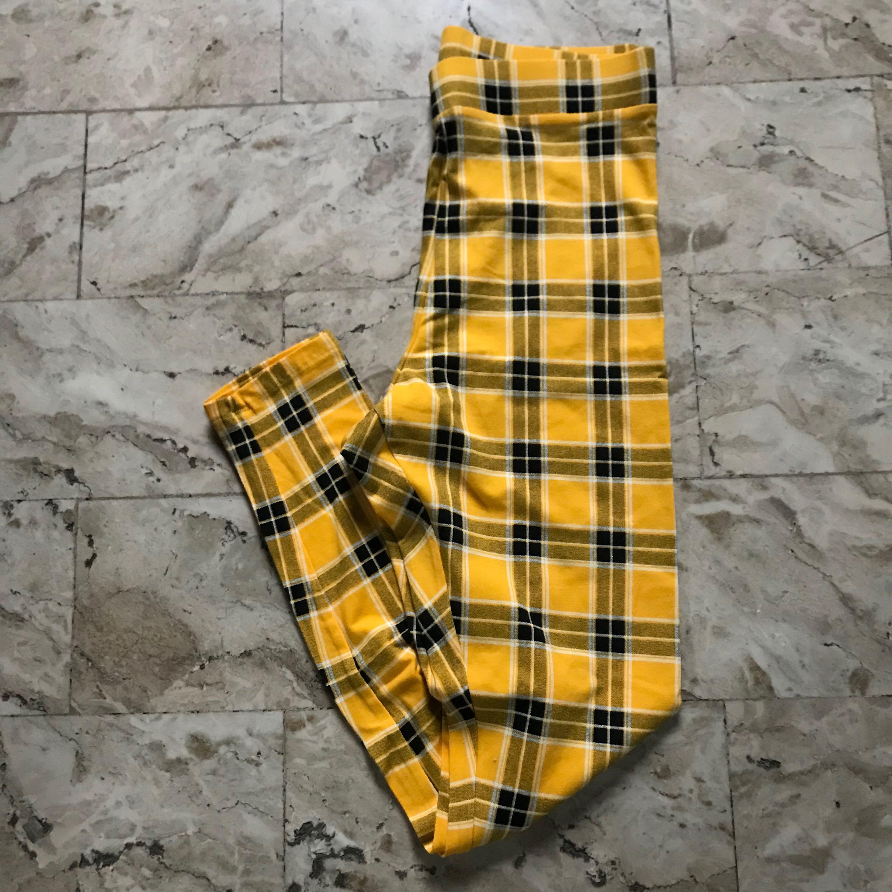 yellow plaid jeans