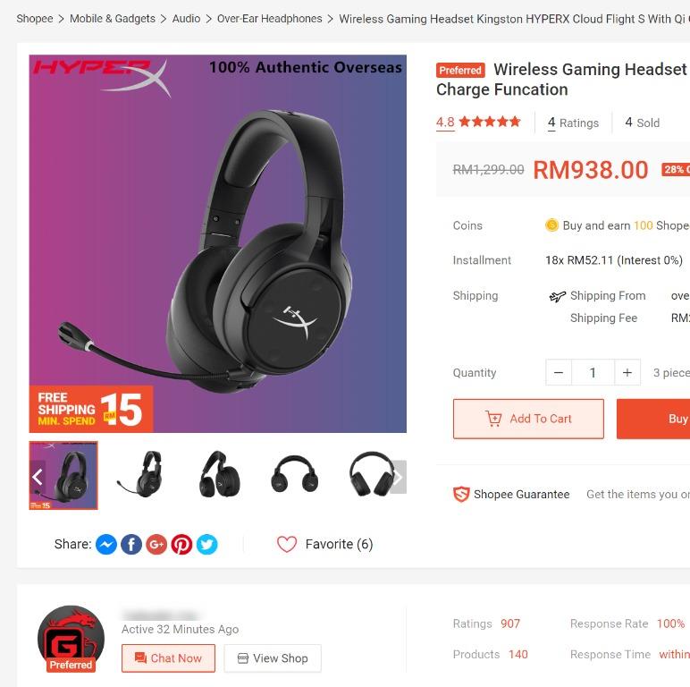 HyperX Cloud Flight S Wireless Gaming Headset 7.1 Surround