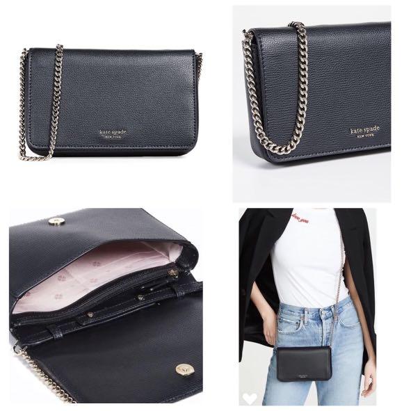 IN STOCK Kate Spade Sylvia Sling Crossbody Chain wallet Black 
