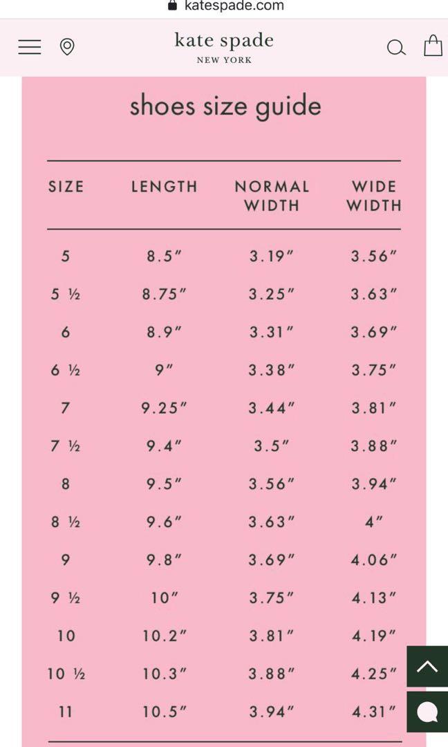 Kate spade new york shoe size chart store
