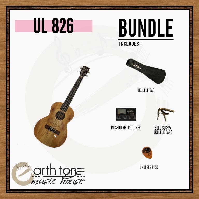 L Luthier Ul 826 26 Tenor Size Ukulele Bundle Bag Capo Metro Tuner Ukulele Pick Music Media Music Instruments On Carousell