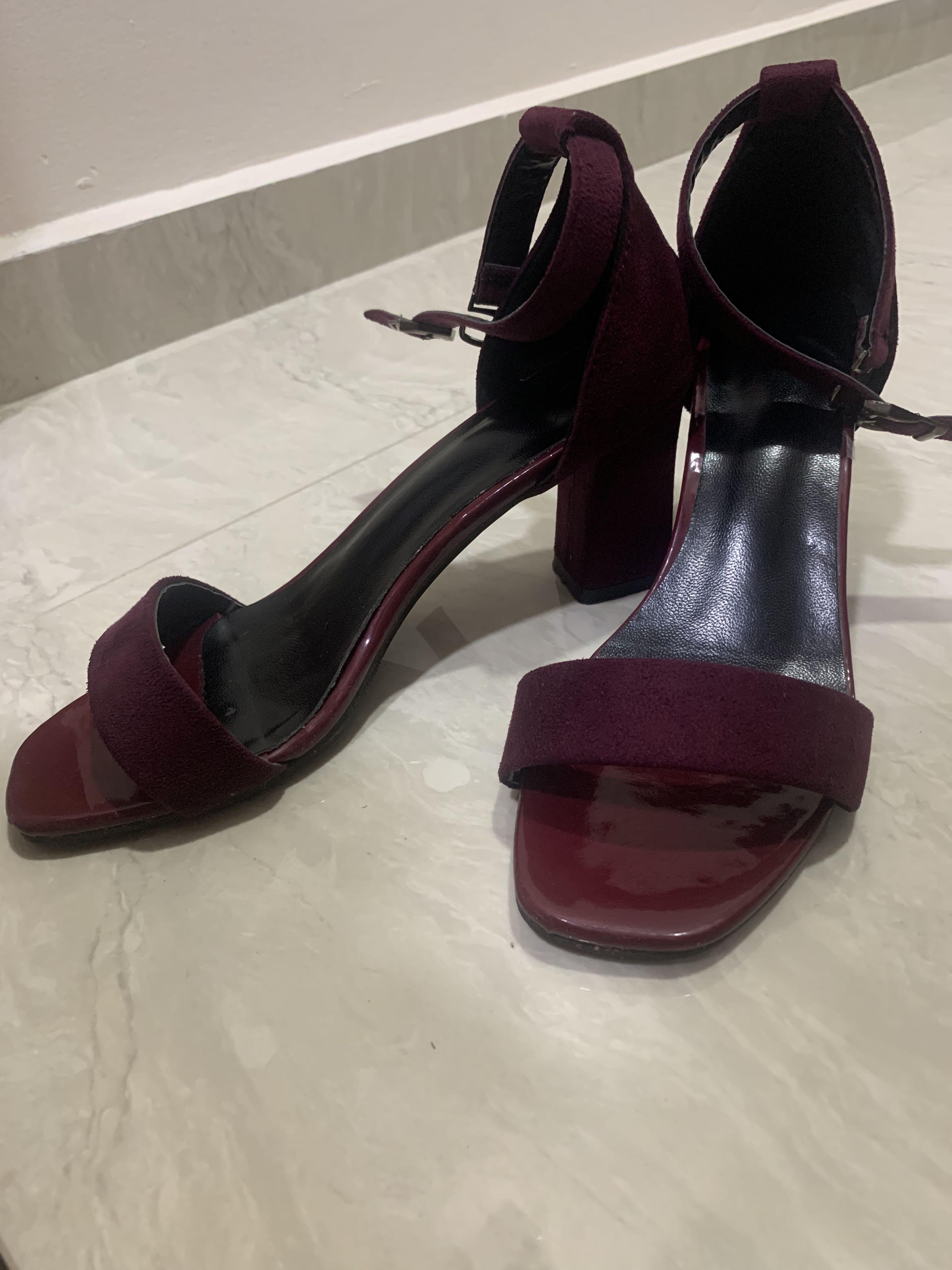 maroon open toe heels