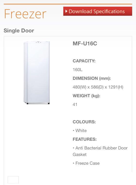 Mitsubishi Freezer MFU16C Upright Freezer 160L (Frost Free), TV & Home