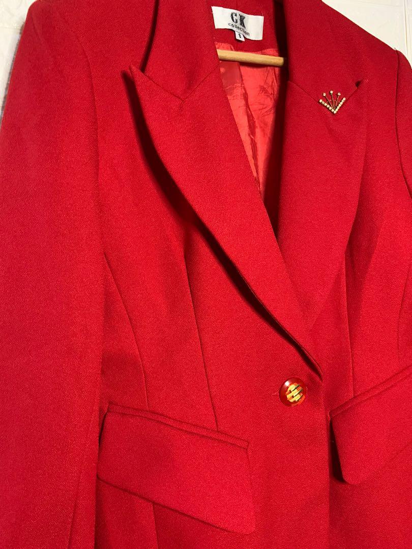 Red blazer with one button (Category: Coats, Jackets and Outerwear) located in Quezon City. Submitted by declutterwitheli_mnl (Listing ID 1027895417, Image 1). Description: High quality✔️ Good as new☑️☑️☑️ Can fit to large to xl Selling this for a very low price. Grab it now! Feel free to ask the seller for more details! Thank you! .