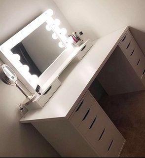 Vanity mirror, Alex linnmon dual table, vanity table, make up room essentials, dresser, extra drawers