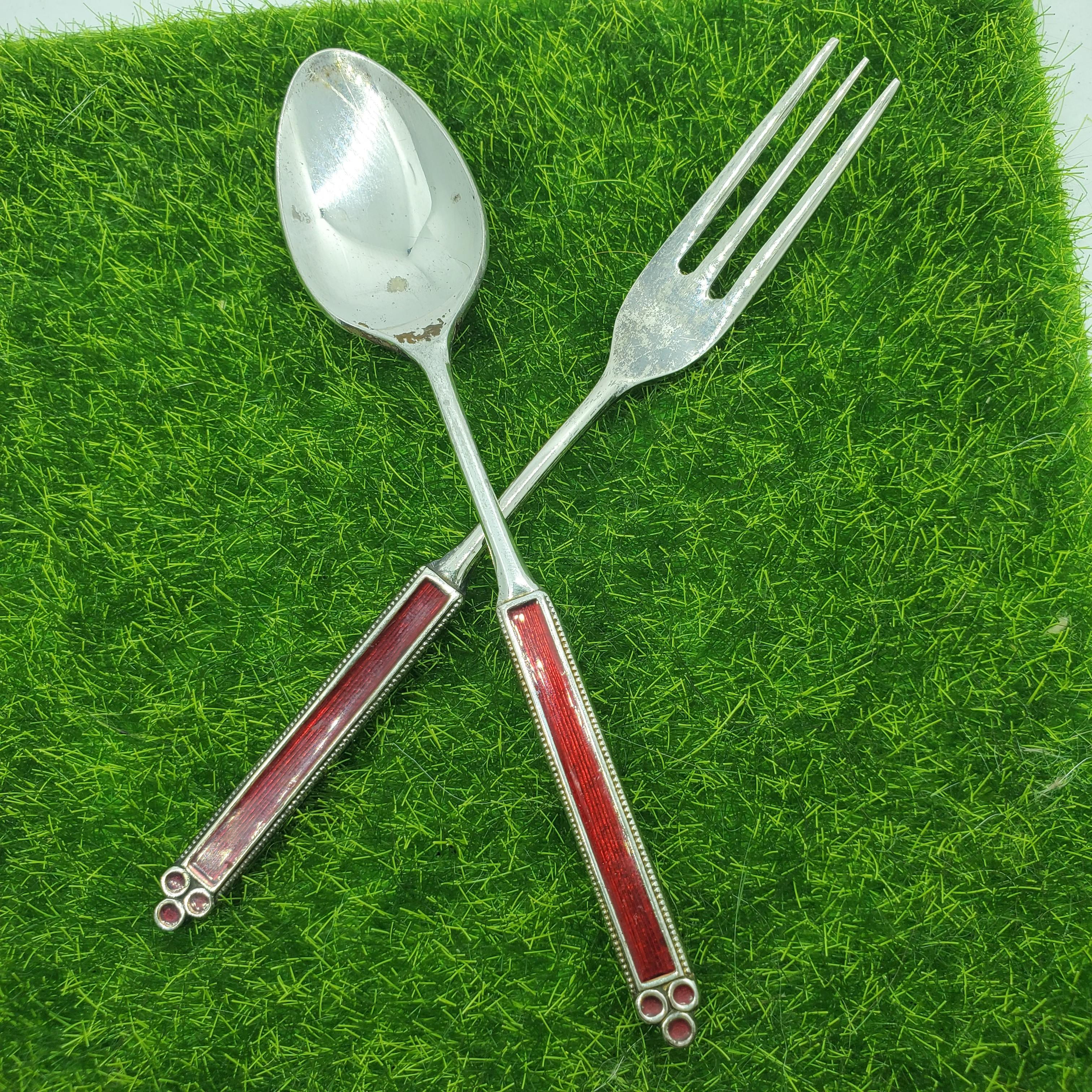 Vintage Nickel Silver Dessert Spoon and Fork (Category: Dinnerware & Cutlery) located in Marikina City. Submitted by mypeculiarcloset (Listing ID 1027885869, Image 1). Description: Vintage Nickel Silver Dessert Spoon and Fork 3 pairs available. Get all 3 pairs for Php 400.00 MOP： Bpi Island/BDO/Gcash.