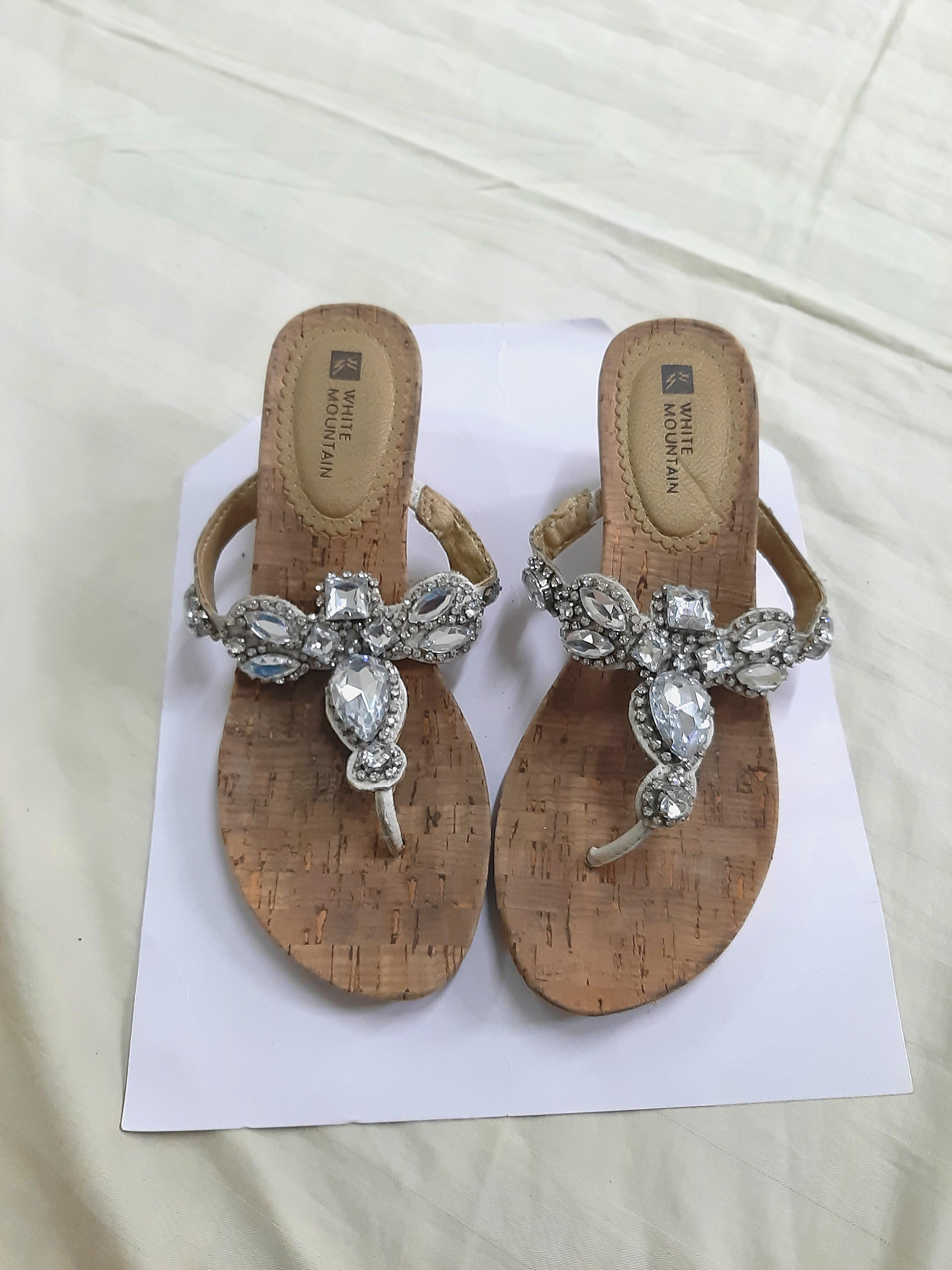white mountain jeweled thong sandals