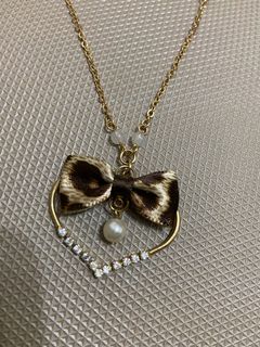 豹紋蝴蝶 珍珠閃石頸鏈 Leopard Bowknot Pearl Bling Bling Necklace64211133130499110