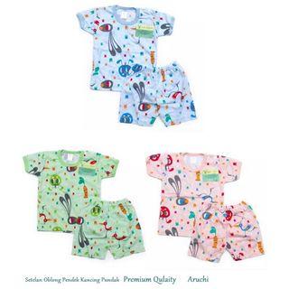 Aruchi 3pc Setelan Baju Oblong Pendek Baby Bayi 6-12 Bulan - SNI Standart