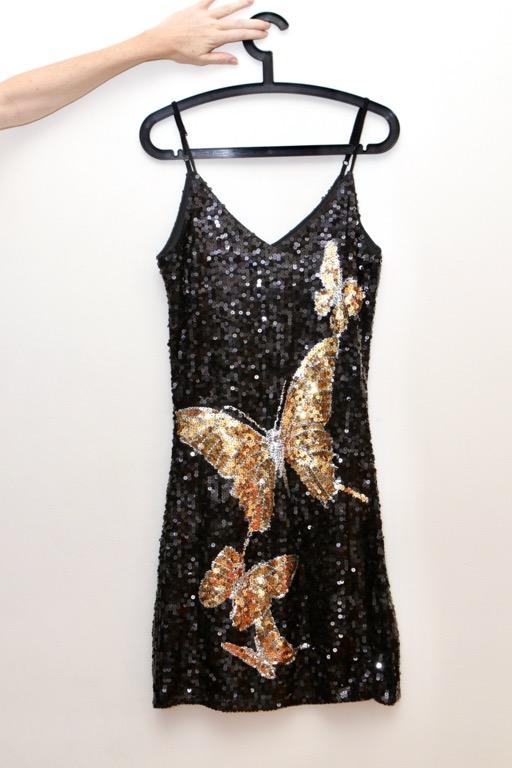 Black and Gold Sequin Butterfly Dress ...
