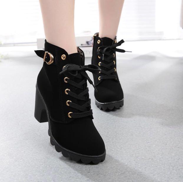high heeled lace up boots