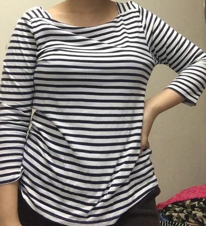 Blue Striped Squared Neckline Top Women S Fashion Clothes Tops On Carousell