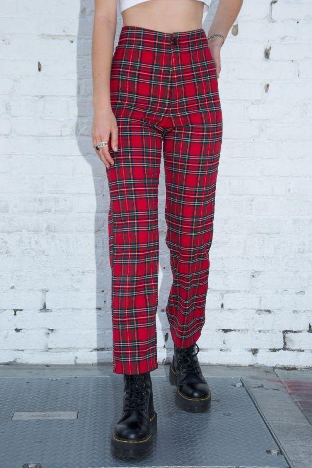 Grey and red plaid pants