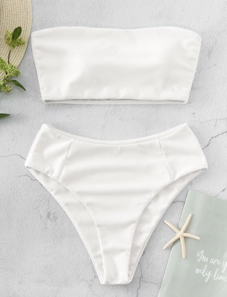 Brand New Authentic Zaful White Tube Bandeau High Waisted Bikini