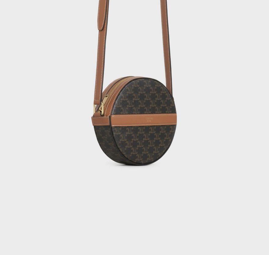 Round purse on strap in triomphe canvas and lambskin on sale