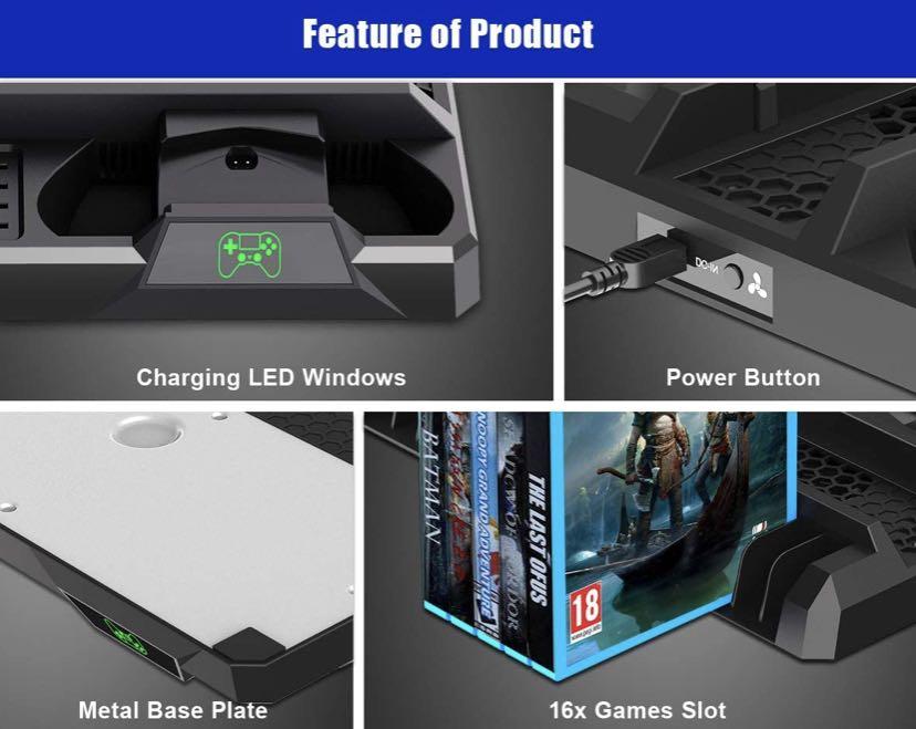 ElecGear PS4 Vertical Stand Charging Station with Cooling Fan