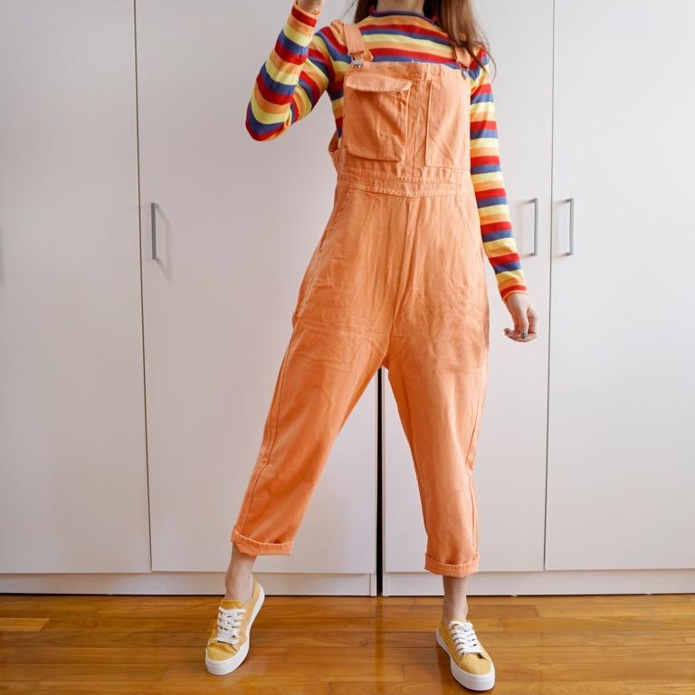orange denim overalls
