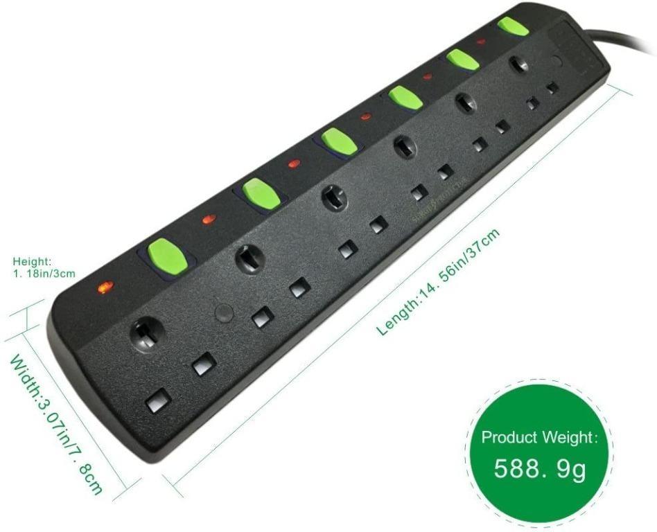 I015 Tisdlip Extension Cord 6 Way Switched Power Strip 1 8m Black Electronics Others On Carousell