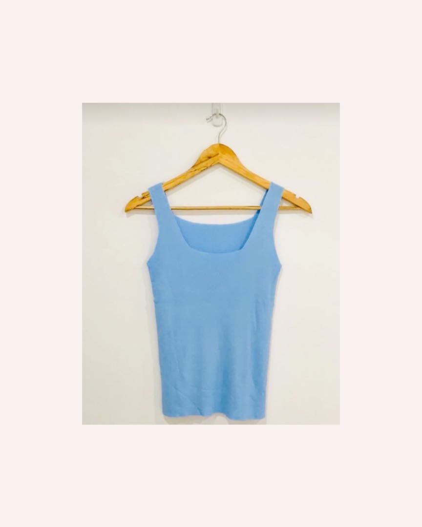 Knitted Baby Blue Tank Top, Women's Fashion, Tops, Others Tops on Carousell
