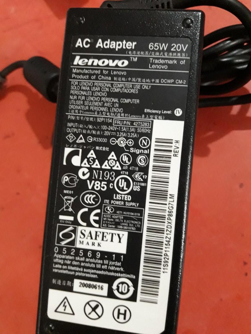 Lenovo AC Adapter 20v 65w (Category: Cables & Adaptors) located in Las Pinas. Submitted by jaziyah4 (Listing ID 1028052159, Image 1). Description: like new. 20v 6w.