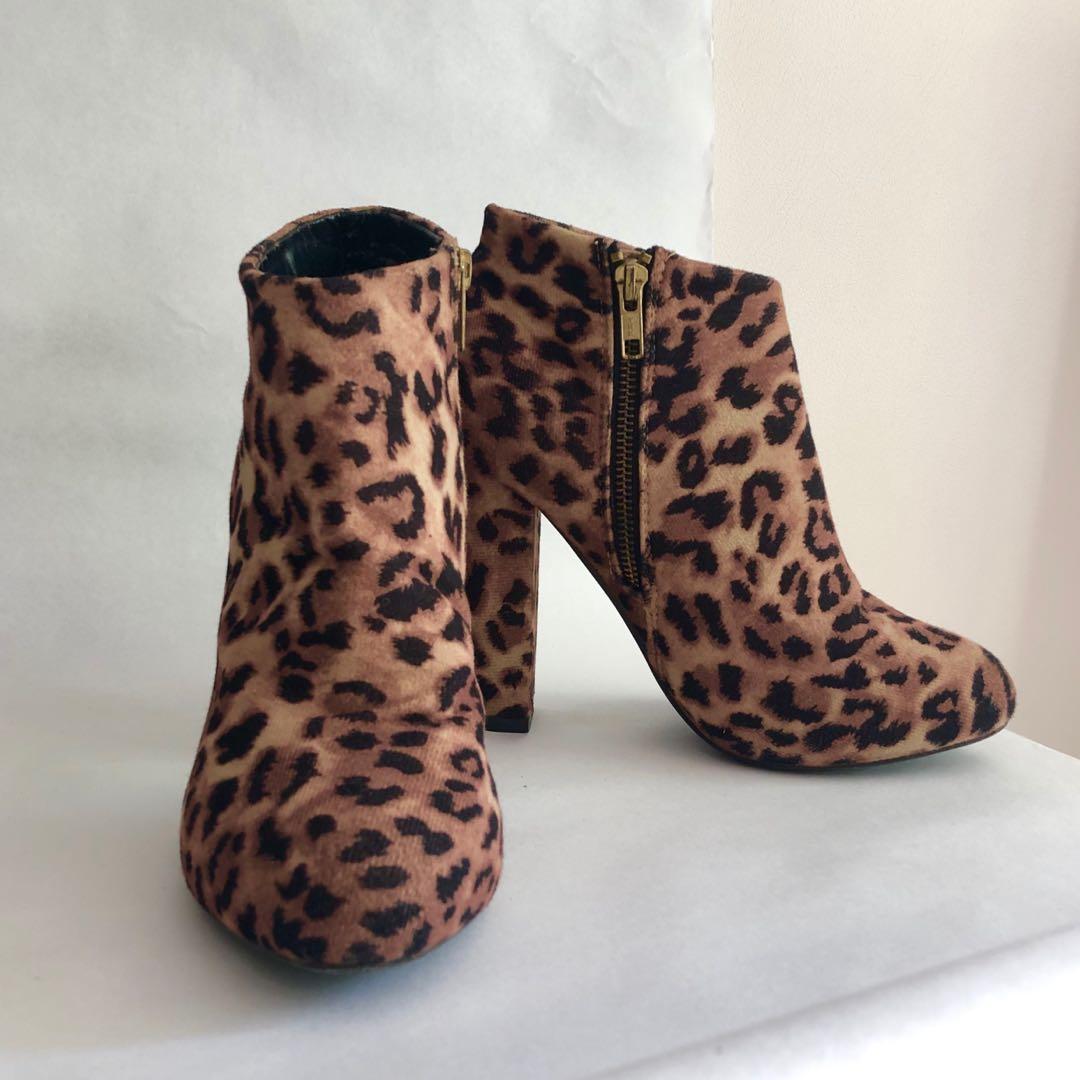 leopard print high heel boots