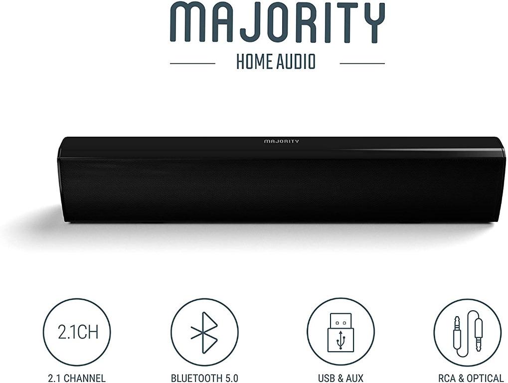Majority Bowfell Compact 2.1 Soundbar with Optical, AUX + RCA USB