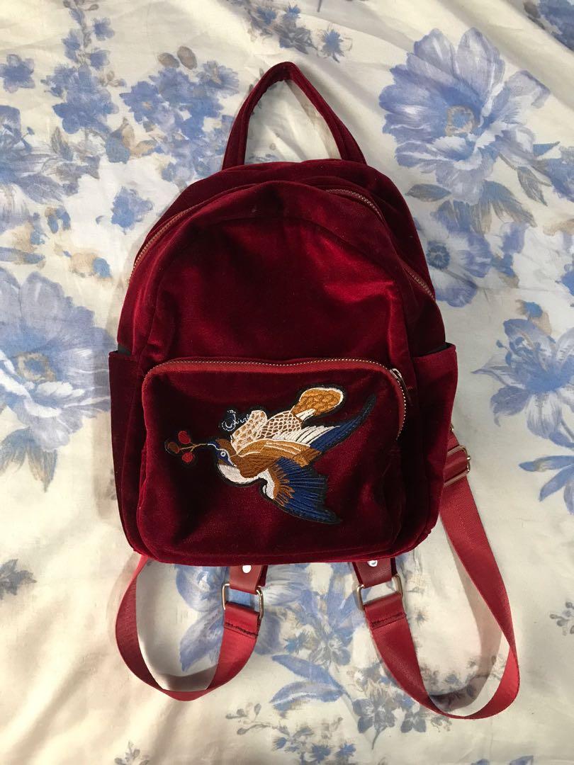 red velvet backpack