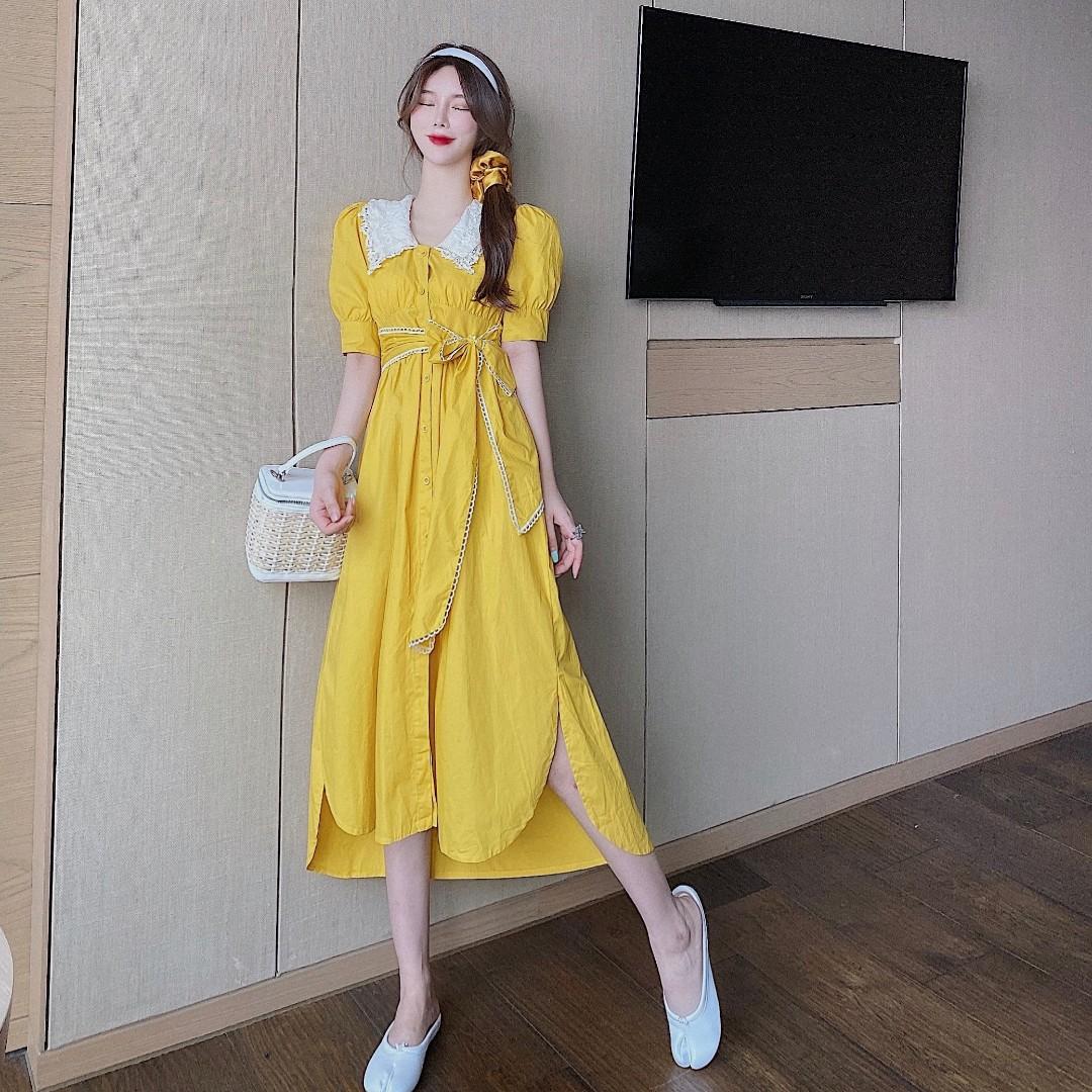 Yellow peter pan collar dress on sale