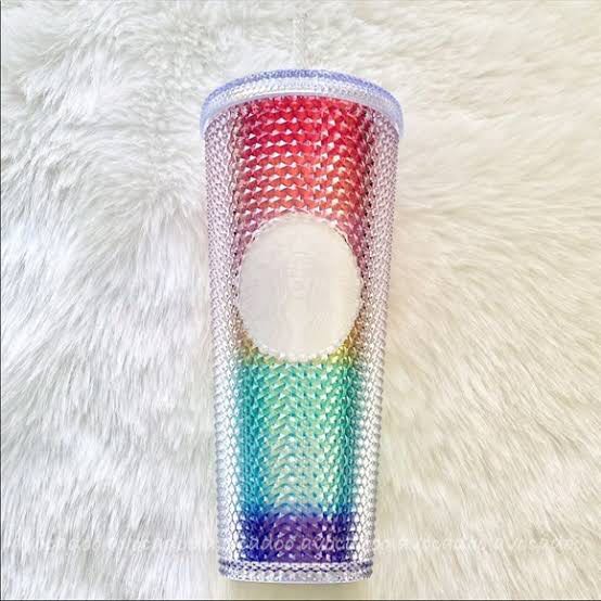 rainbow studded starbucks cup