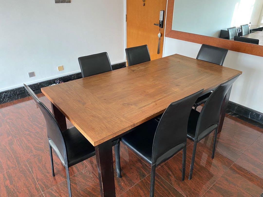 Teak Dining Table With Leather Dining Chairs Furniture Tables Chairs On Carousell