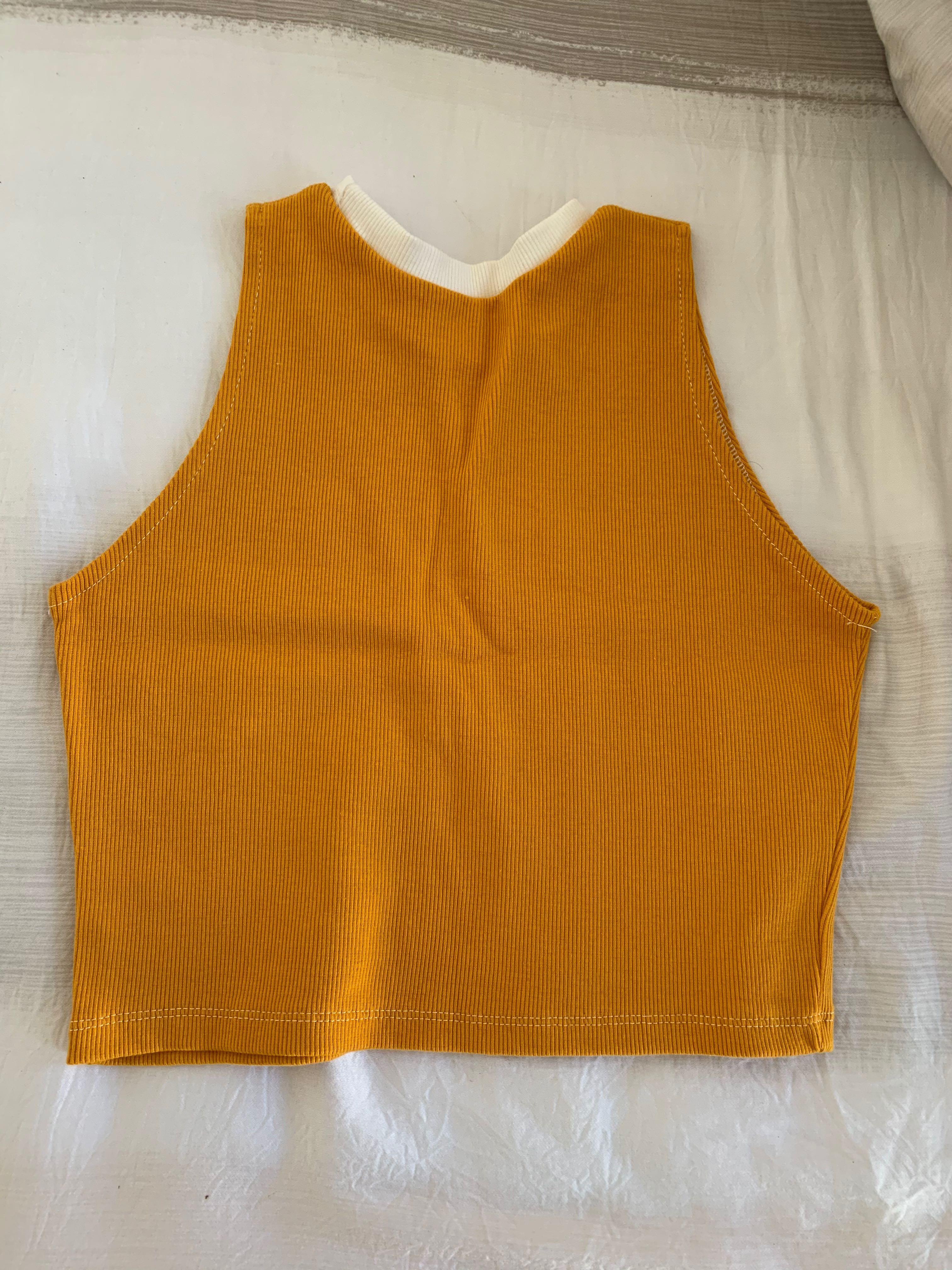 yellow shirt crop top