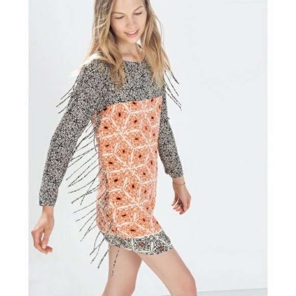 zara orange fringe dress