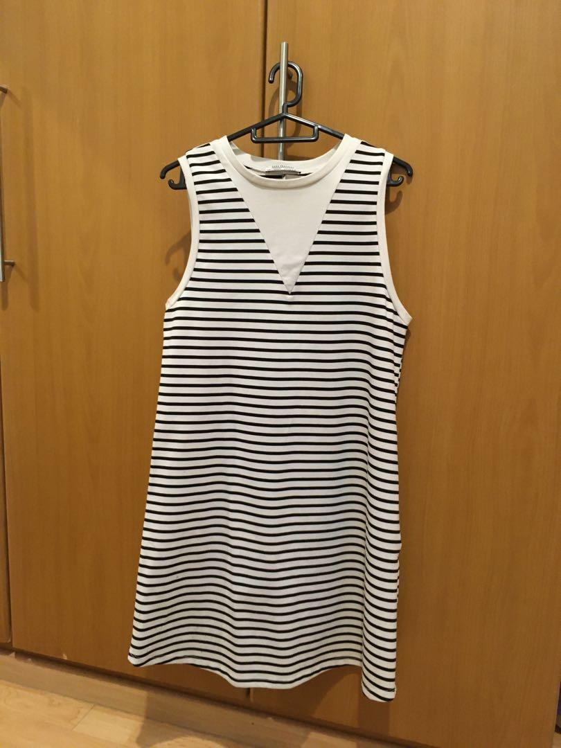 zara black and white striped dress