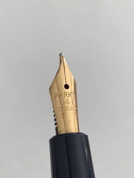 14K Gold Fine Nib Blue Parker Vintage Slimfold Fountain Pen (good ...