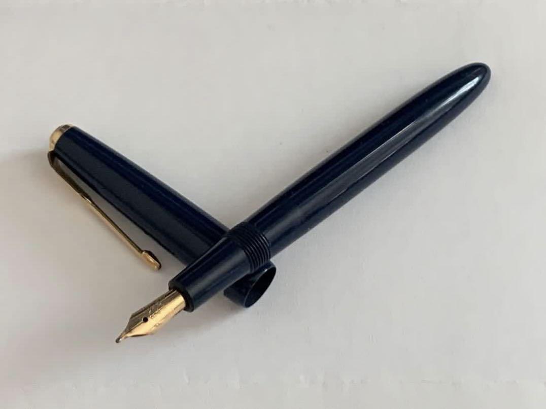 14K Gold Fine Nib Blue Parker Vintage Slimfold Fountain Pen (good ...