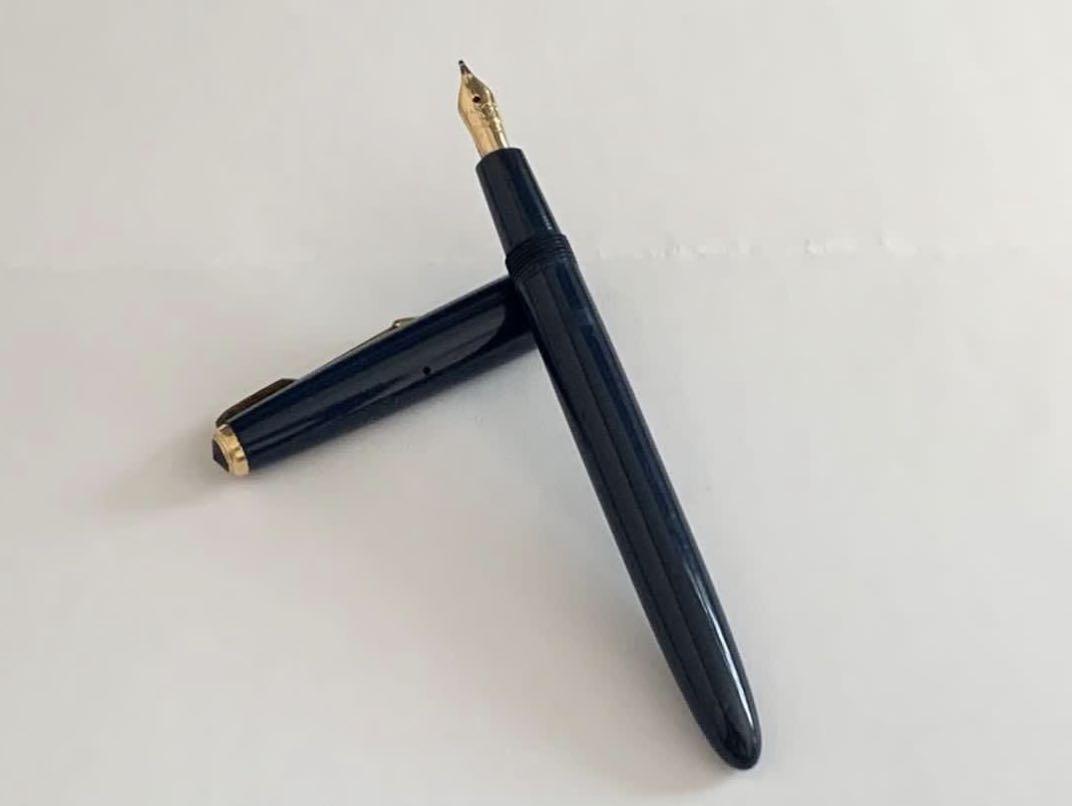 14K Gold Fine Nib Blue Parker Vintage Slimfold Fountain Pen (good ...
