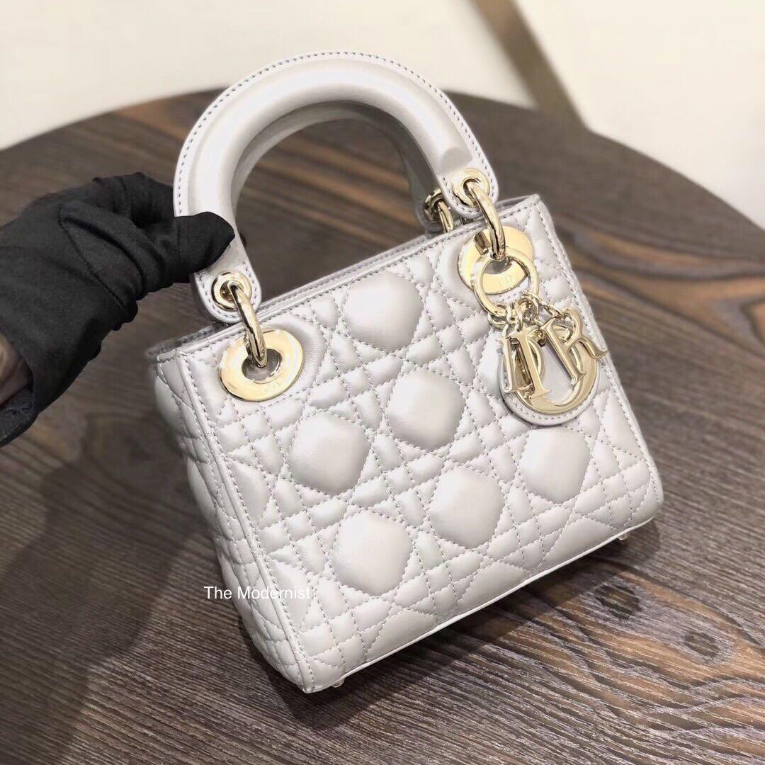 Authentic Christian Dior Pearly Grey Lambskin Mini Lady Dior Gold Hardware Luxury Bags Wallets Handbags On Carousell
