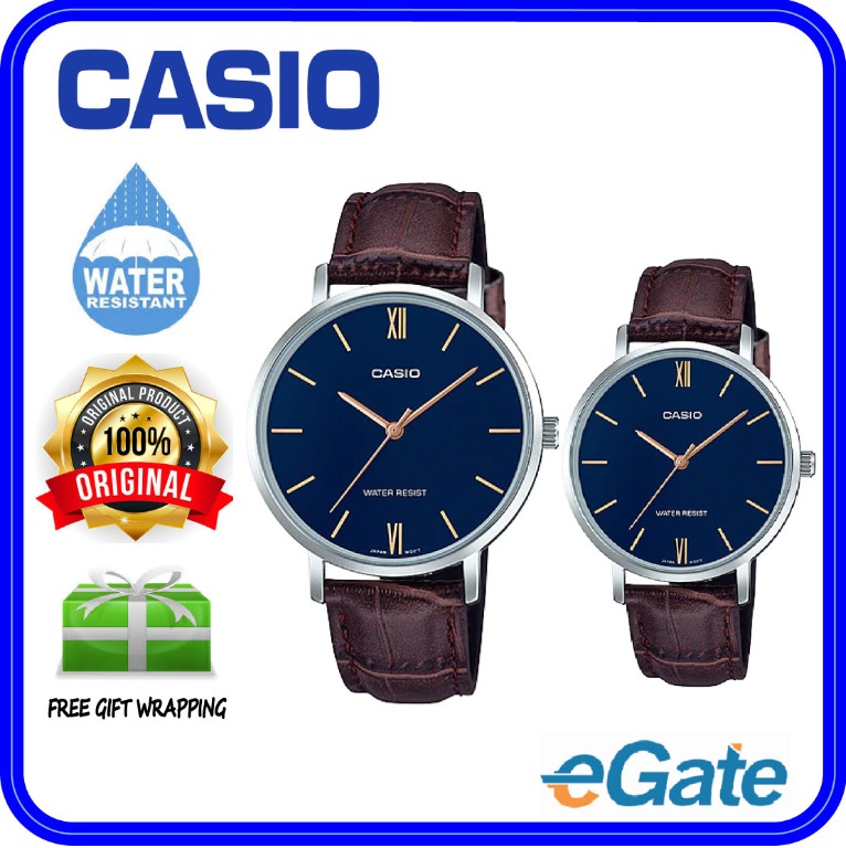 Casio MTP-VT01L-2B  LTP-VT01L-2B Couple Analog Classic Design Dark Brown  Leather Band Blue Dial Silver Case Original Casual Watch, Men's Fashion,  Watches  Accessories, Watches on Carousell